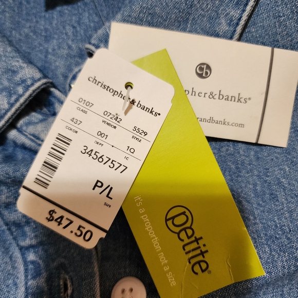 Christopher &Banks Embroidered Chambray Snowman Shirt  Size Petite Large - Picture 8 of 8